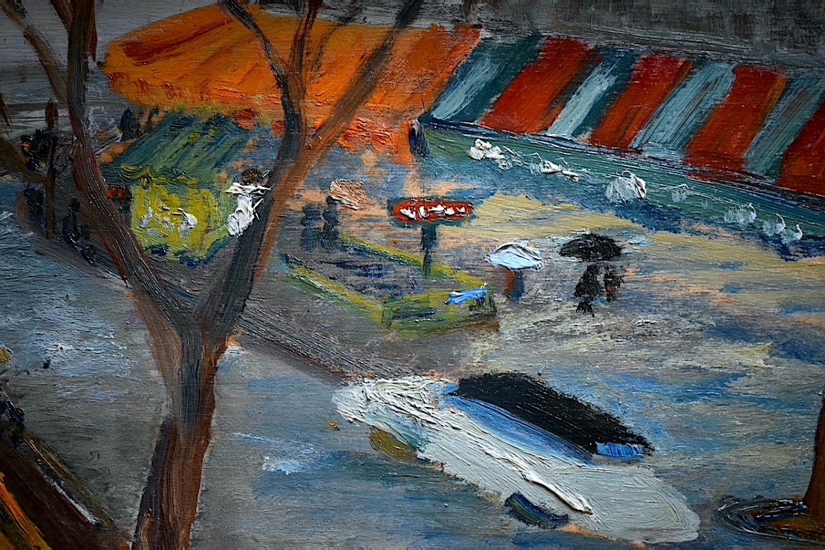 Sc&egrave;ne de rue sous la pluie voiture Post Impressionniste XX Ann&eacute;es 50 RT862-photo-2