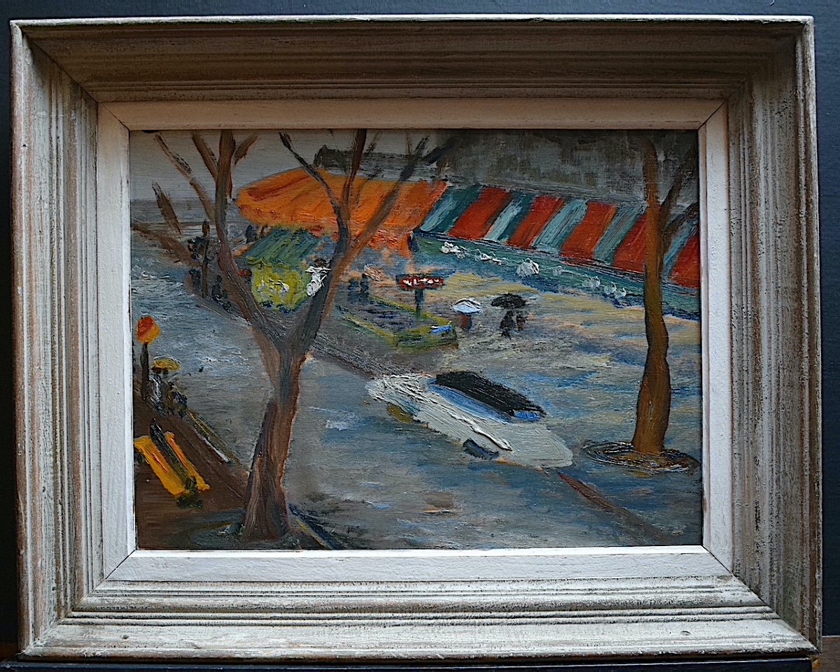 Sc&egrave;ne de rue sous la pluie voiture Post Impressionniste XX Ann&eacute;es 50 RT862