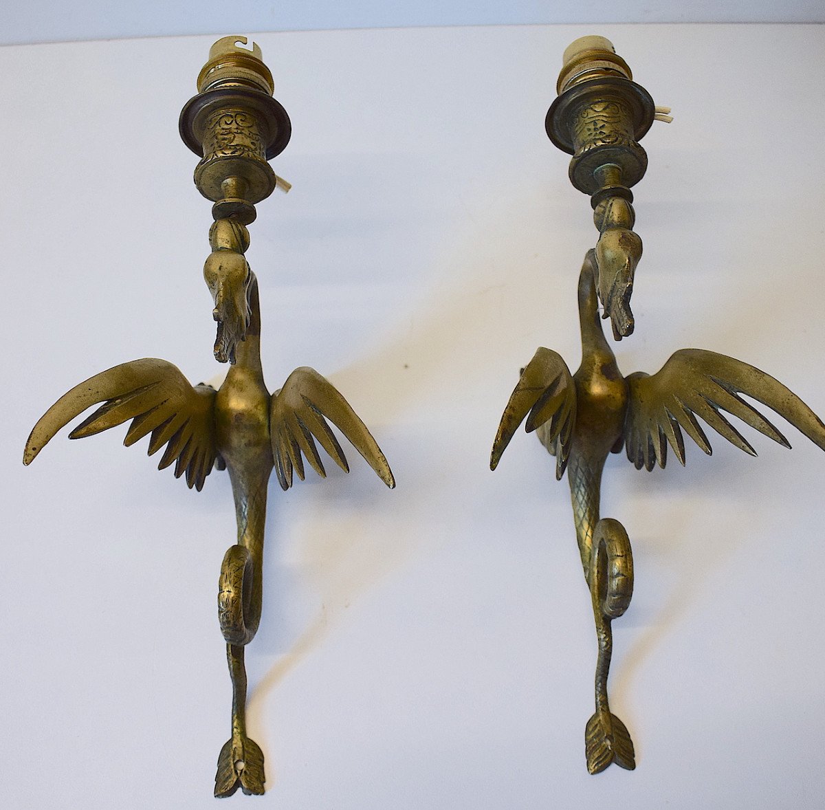 Pair Bronze Wall Sconces Candlestick With Dragon Or Chimera Napoleon III Ref 553-photo-1