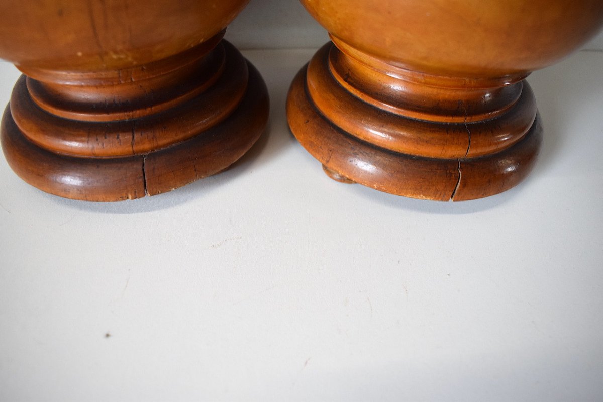 Pair Of Covered Pots In Carved Turned Wood Pharmacy Herbalist Kitchen Ref560-photo-7