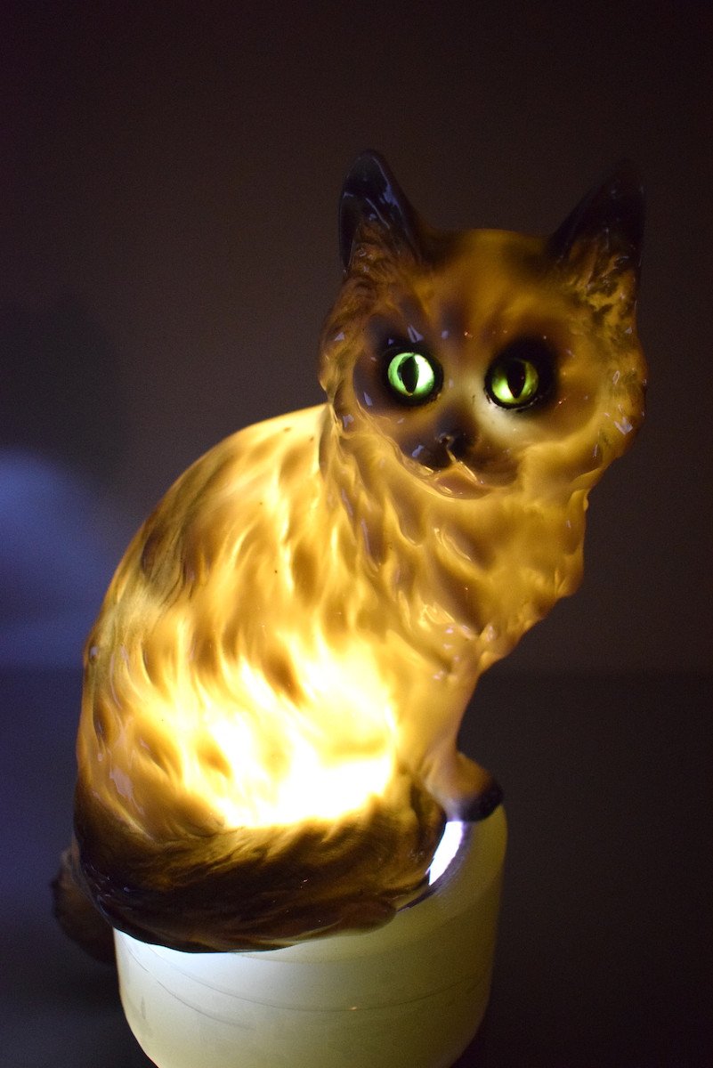 Porcelain Cat Or Kitten Night Light Lamp Circa 1930 Feline Animal Ref561-photo-3