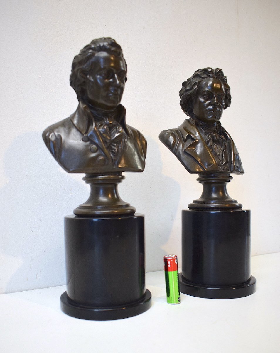 Paire De Bustes Métal  Peint  Mozart Et Beethoven Musique Classique Musicien Ref570-photo-2