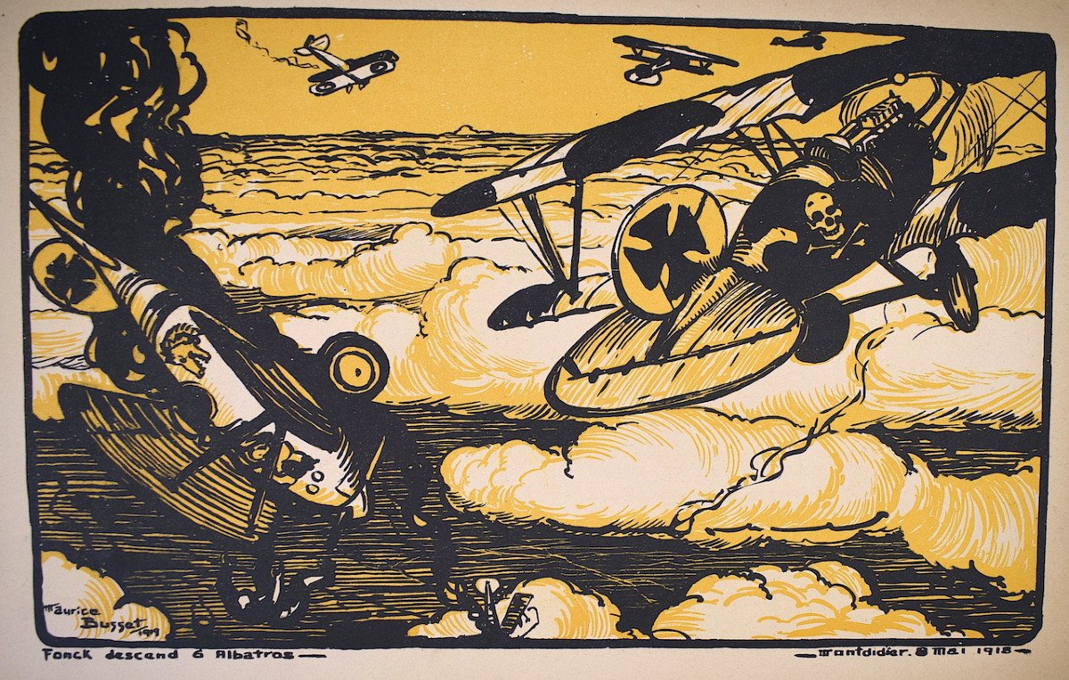 Estampe Maurice Busset  Affiche Lithographie Avion Aviation  Militaire  Guerre 1914 1918 Ref578-photo-1