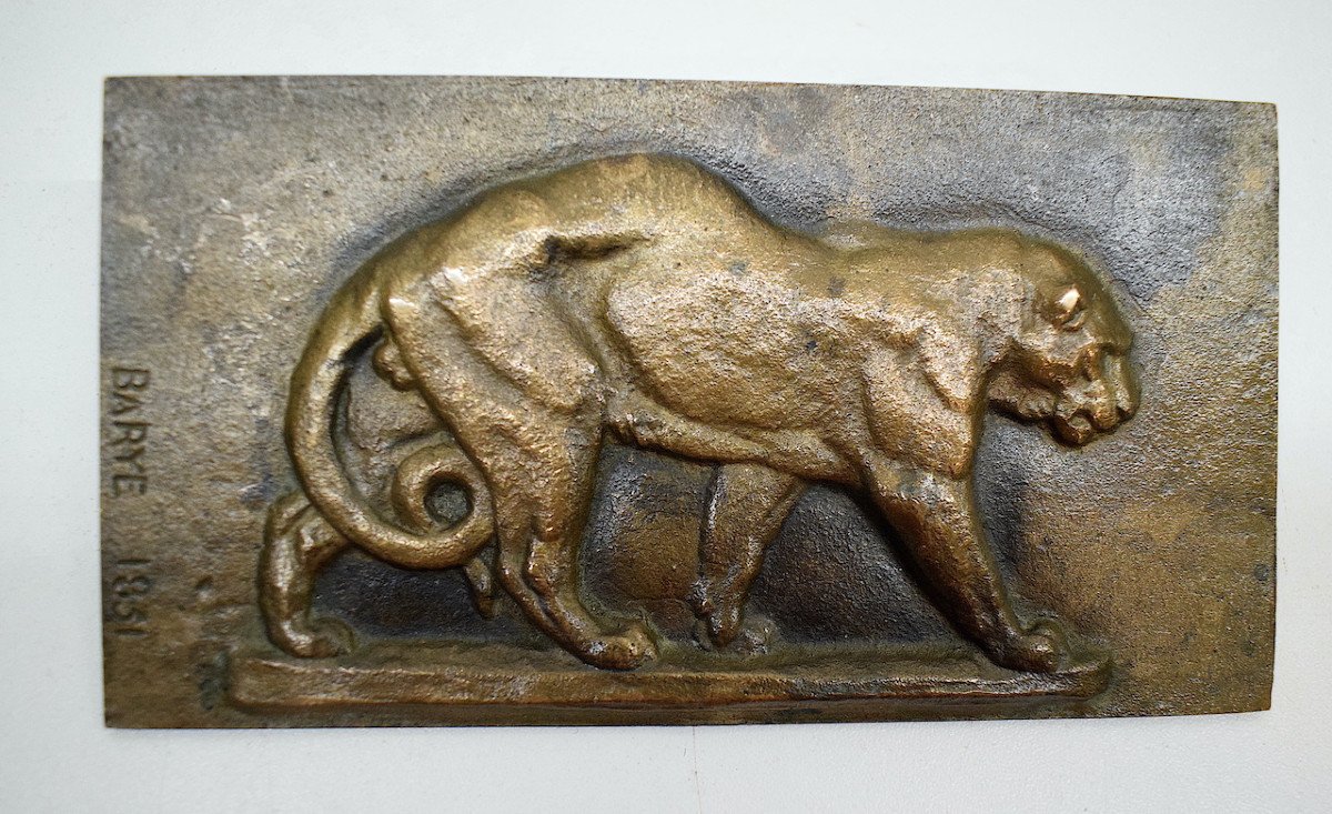 Antoine-louis Barye Bas Relief Plaque Bronze Animalier  Léopard Marchant XIX 1831 Ref580 -photo-2