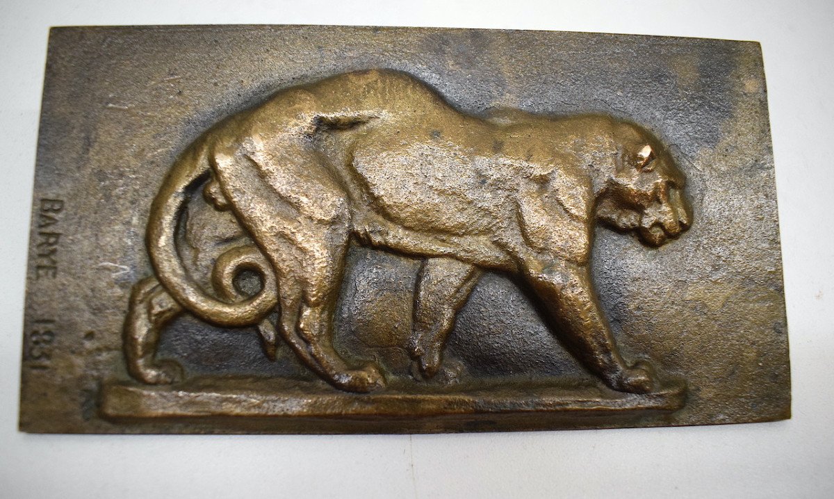 Antoine-louis Barye Bas Relief Plaque Bronze Animalier  Léopard Marchant XIX 1831 Ref580 -photo-3