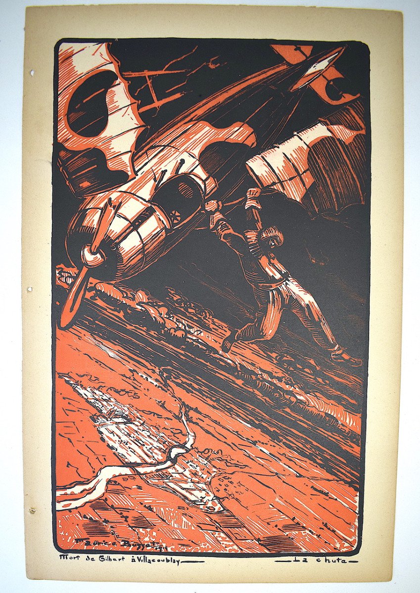 Maurice Busset Affiche Lithographie Estampe Avion Vols Et Combats Guerre  1914 1918 Ref581