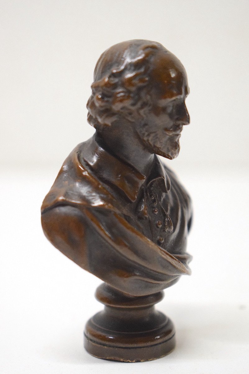 Shakespeare Seal Bronze Bust Signed Barbedienne Theater Playwright Poet Actor Ref584-photo-3