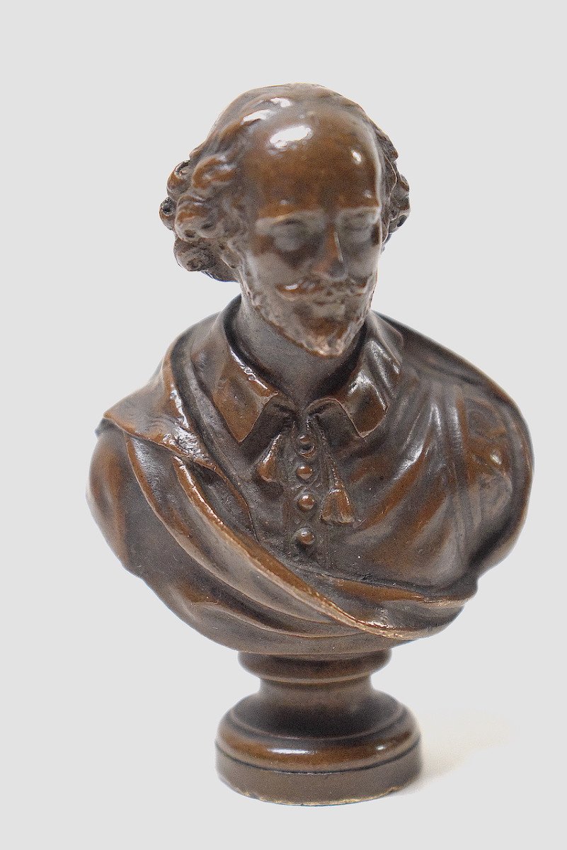 Shakespeare Seal Bronze Bust Signed Barbedienne Theater Playwright Poet Actor Ref584-photo-1