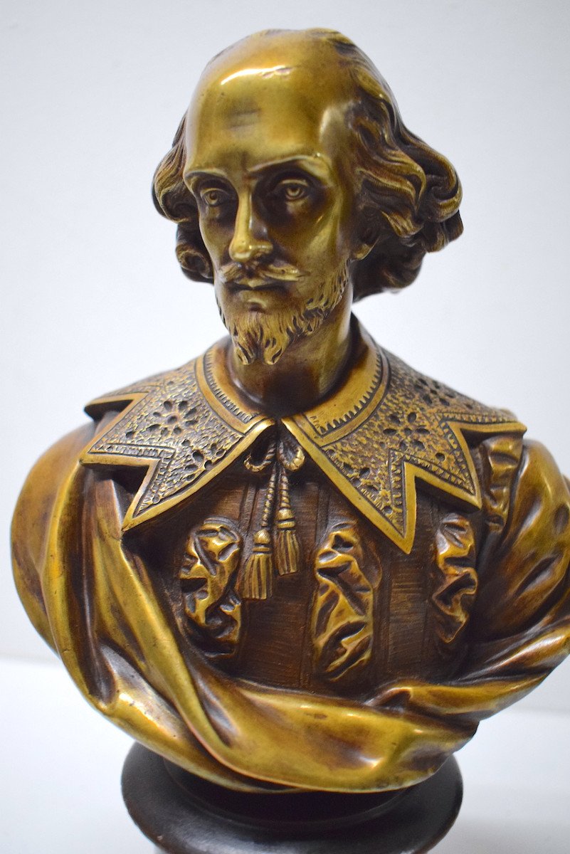  William Shakespeare Buste Bronze Doré Vieil Or Théâtre Dramaturge Poète Acteur Ref586-photo-2