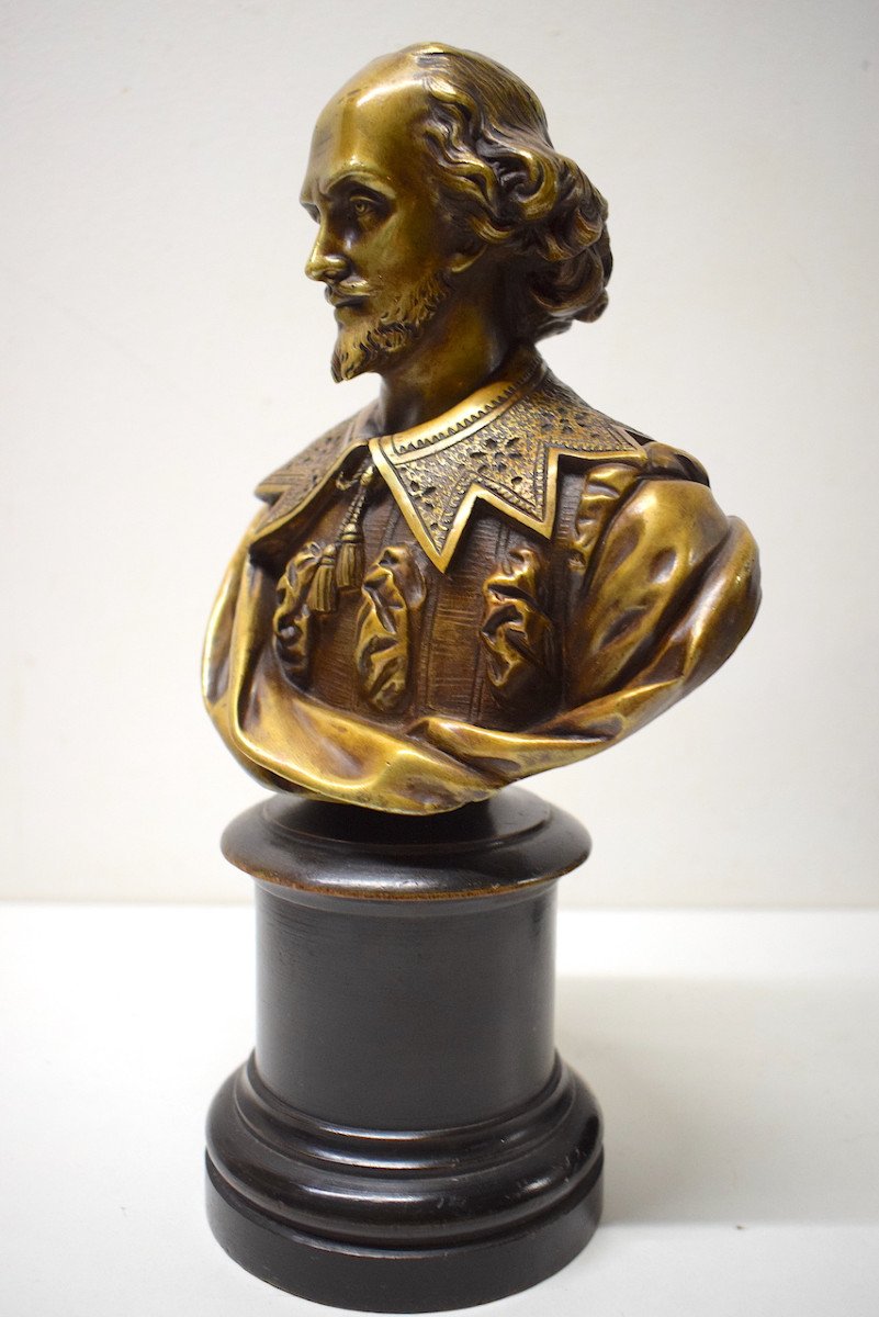  William Shakespeare Buste Bronze Doré Vieil Or Théâtre Dramaturge Poète Acteur Ref586-photo-3