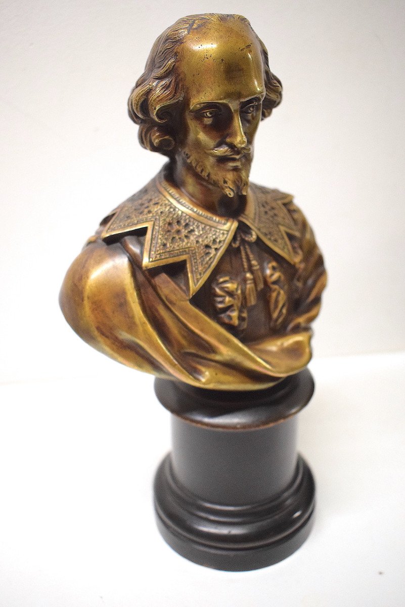  William Shakespeare Buste Bronze Doré Vieil Or Théâtre Dramaturge Poète Acteur Ref586-photo-7