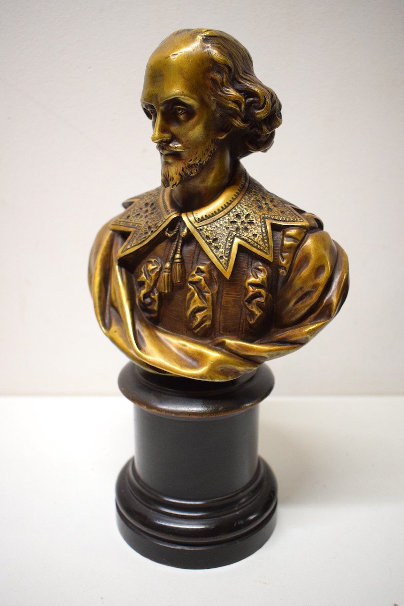  William Shakespeare Buste Bronze Doré Vieil Or Théâtre Dramaturge Poète Acteur Ref586