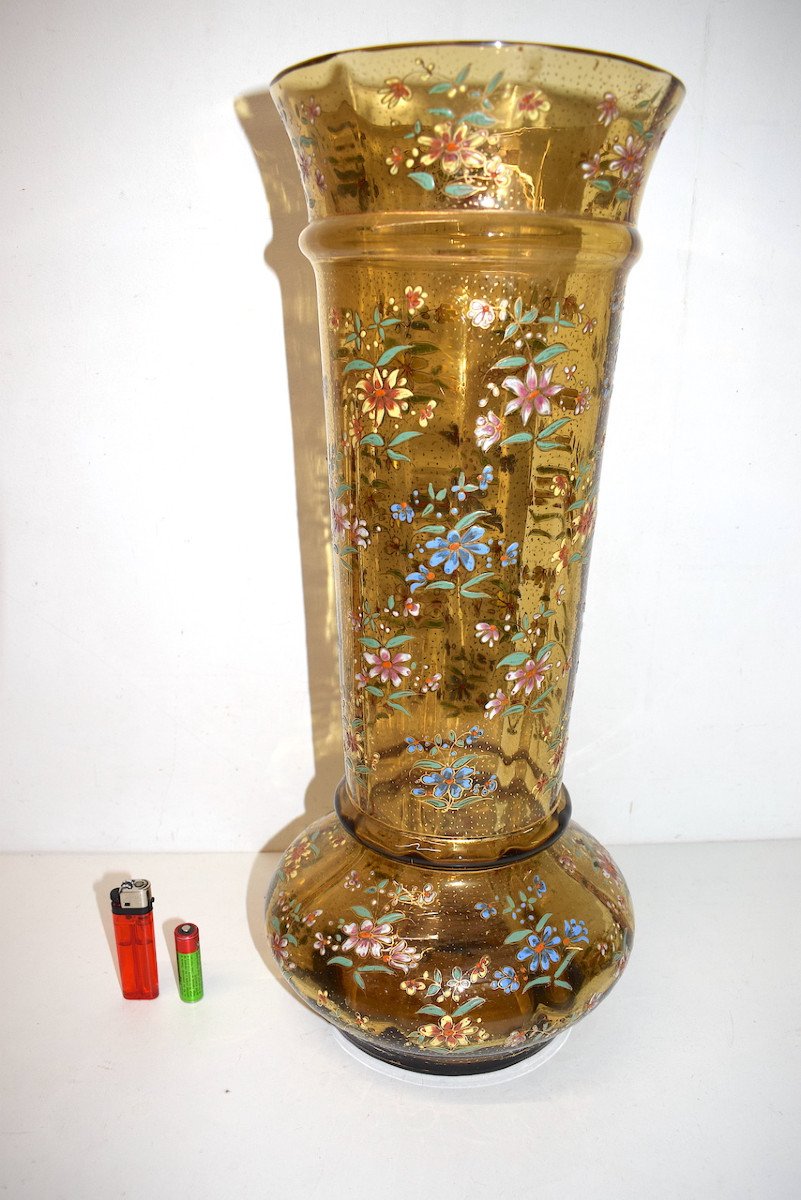 Grand Vase émaillé à Décor De Fleurs Art Nouveau XIX ème Style  Legras Gallé Ref587-photo-3