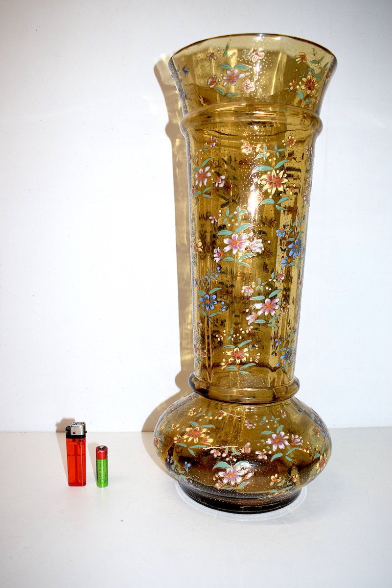 Grand Vase émaillé à Décor De Fleurs Art Nouveau XIX ème Style  Legras Gallé Ref587-photo-4