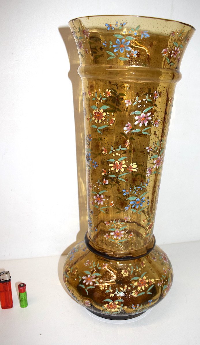 Grand Vase émaillé à Décor De Fleurs Art Nouveau XIX ème Style  Legras Gallé Ref587-photo-3