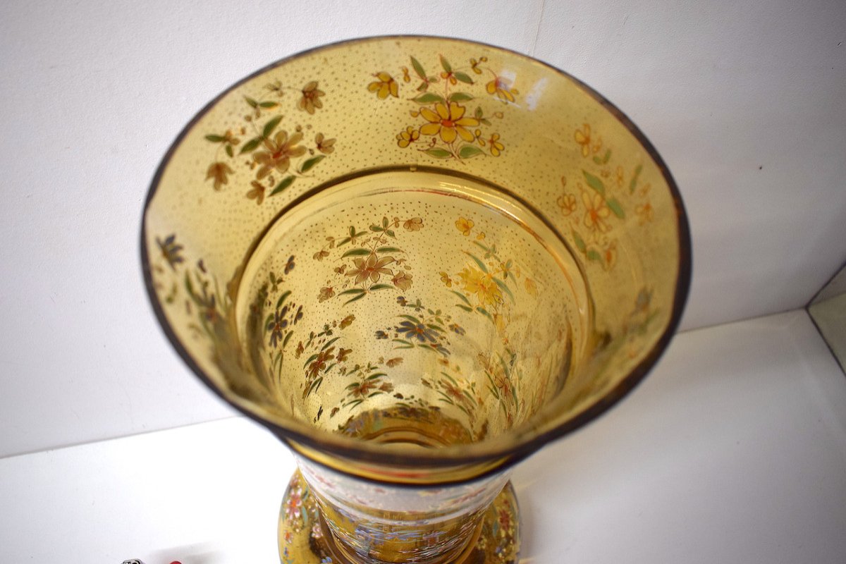 Grand Vase émaillé à Décor De Fleurs Art Nouveau XIX ème Style  Legras Gallé Ref587-photo-4