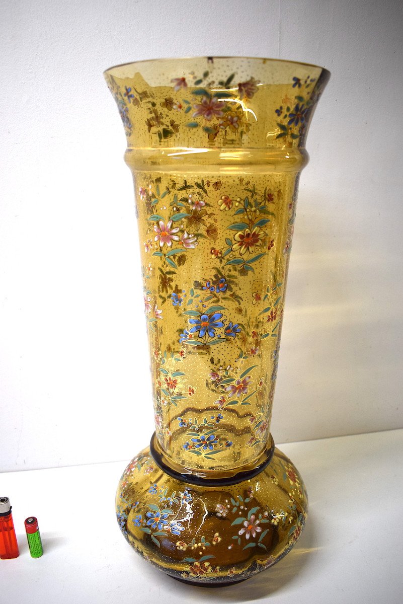 Grand Vase émaillé à Décor De Fleurs Art Nouveau XIX ème Style  Legras Gallé Ref587