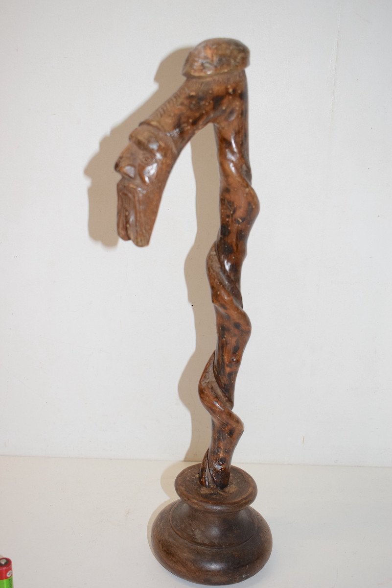 Popular Art Carved Wood Cane Tip Mounted On XVIII Or XIXth Base Ref588-photo-3