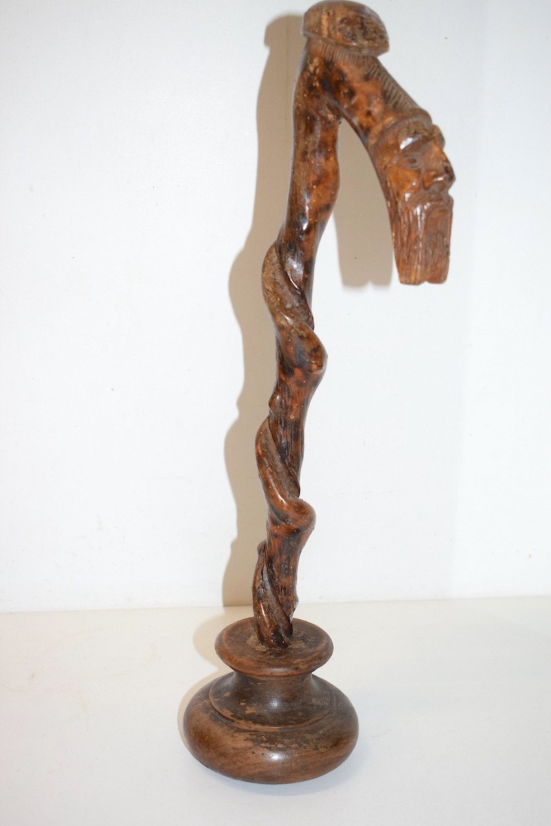 Popular Art Carved Wood Cane Tip Mounted On XVIII Or XIXth Base Ref588-photo-4