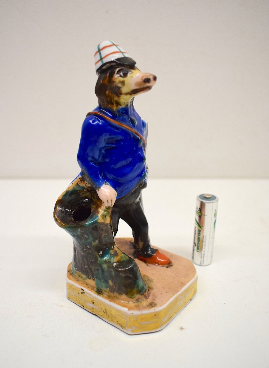 Curiosité Porte Plume Anthropomorphe Chien Chasseur Porcelaine Vieux Paris Chasse Ref595-photo-3