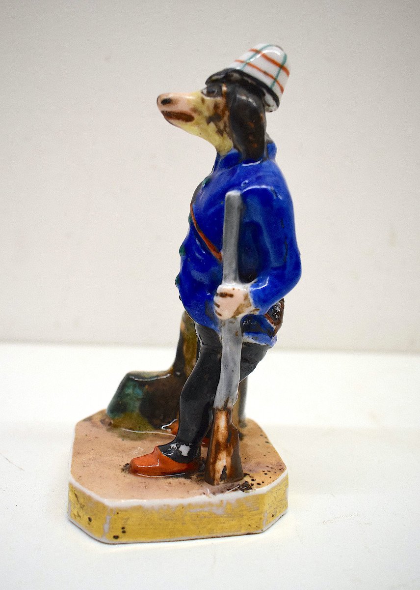 Curiosité Porte Plume Anthropomorphe Chien Chasseur Porcelaine Vieux Paris Chasse Ref595-photo-4