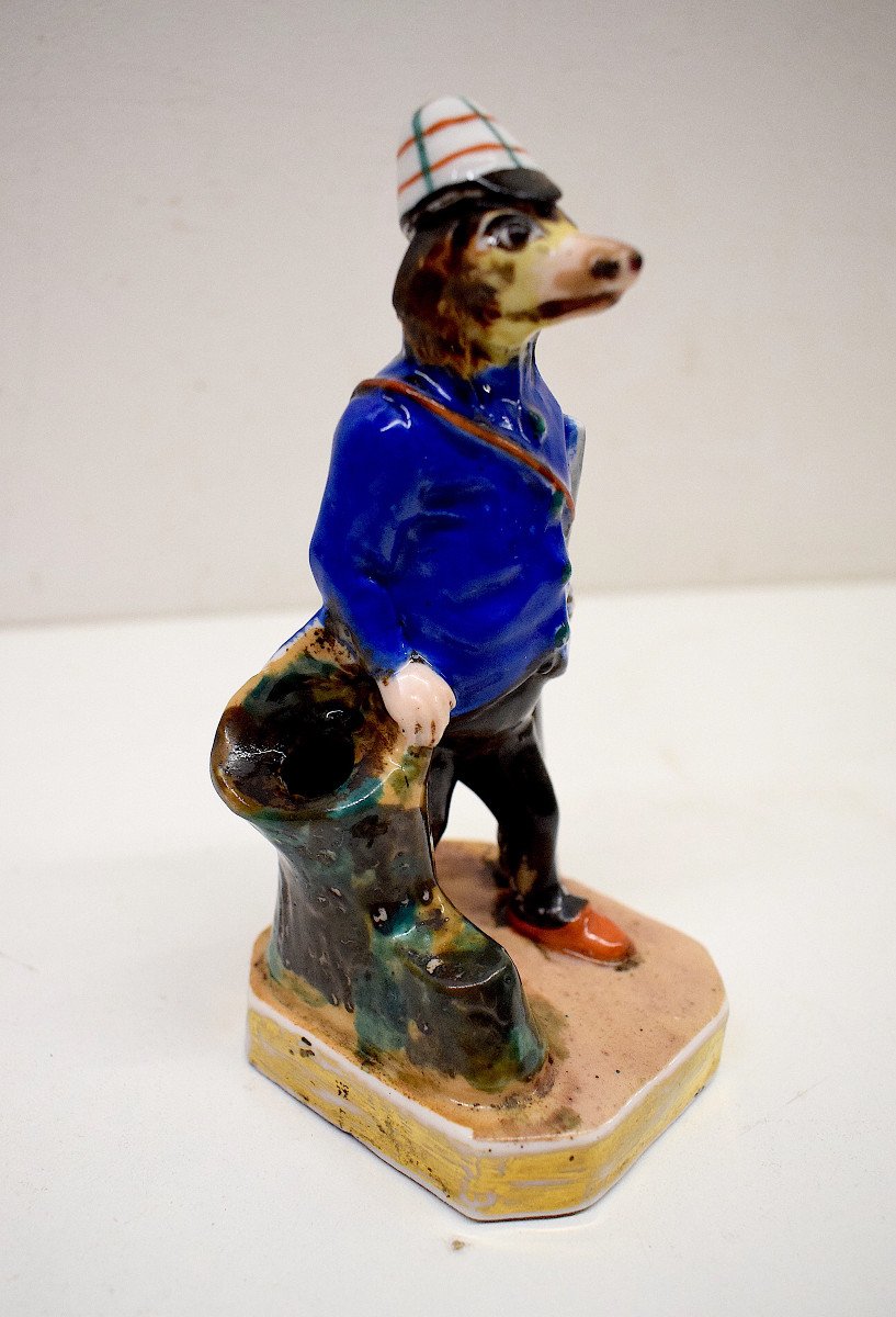 Curiosité Porte Plume Anthropomorphe Chien Chasseur Porcelaine Vieux Paris Chasse Ref595-photo-7