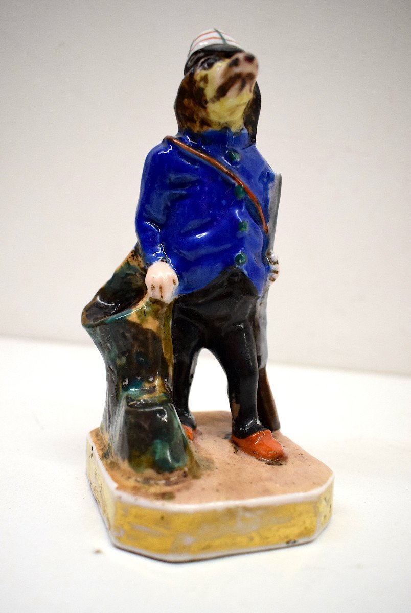 Curiosité Porte Plume Anthropomorphe Chien Chasseur Porcelaine Vieux Paris Chasse Ref595-photo-8