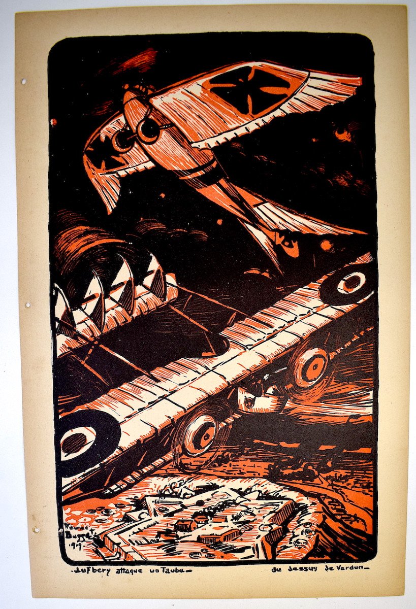 Print Maurice Busset Poster Lithograph Airplane Military Aviation War 1914 1918 Ref597-photo-3