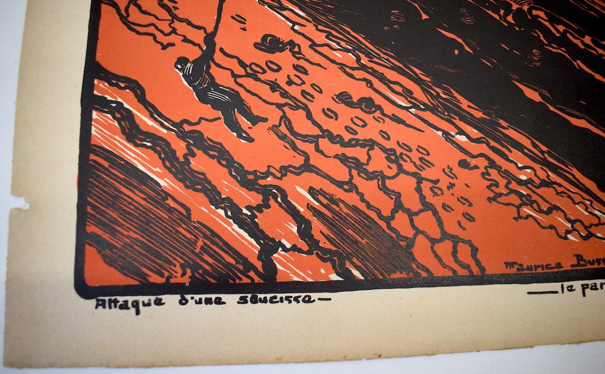 Print Maurice Busset Poster Lithograph Airplane Military Aviation War 1914 1918 Ref598-photo-2
