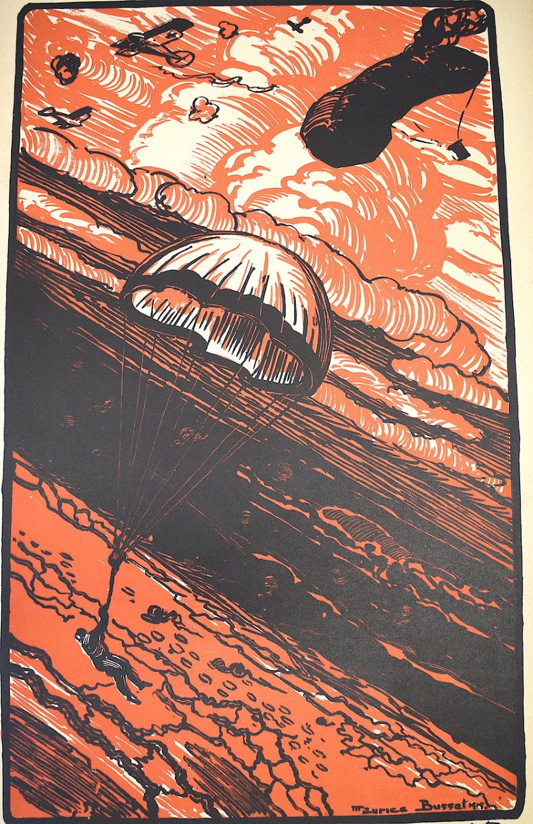 Print Maurice Busset Poster Lithograph Airplane Military Aviation War 1914 1918 Ref598-photo-2