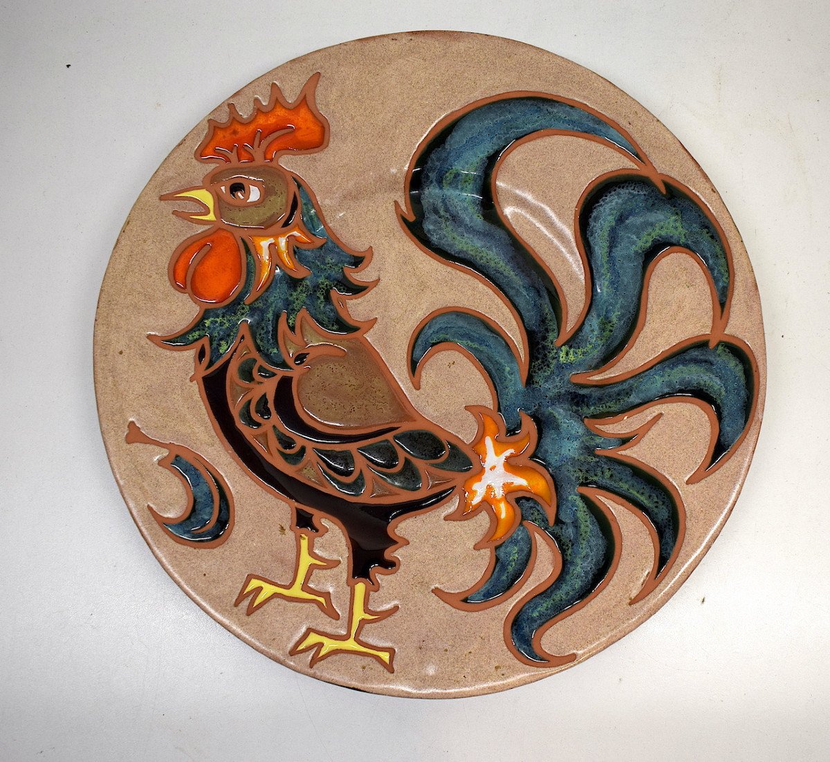 Paul Azema Ceramic Animal Dish With Rooster Circa 1960 1970 Ref607