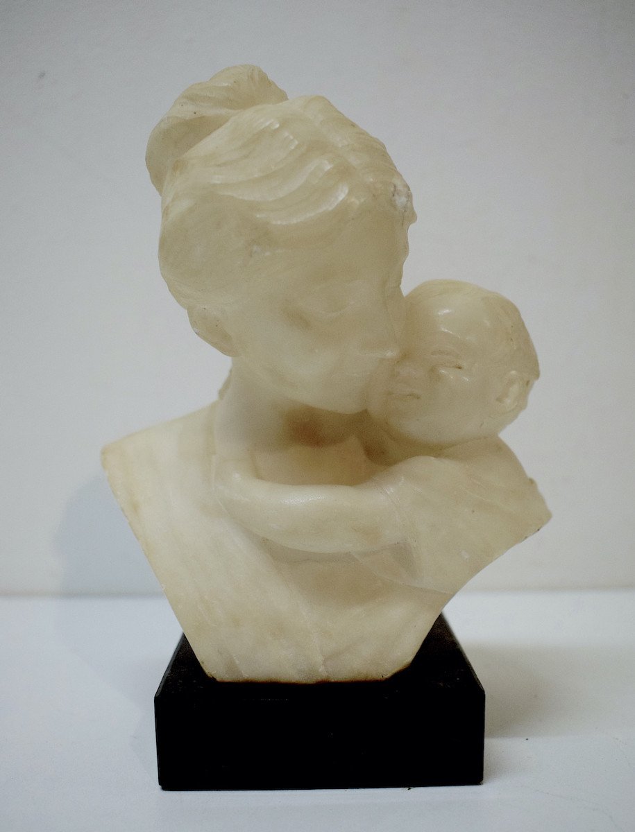 Sculpture En Albâtre Femme Et Enfant Buste Romantique Autour De 1900 Ref612-photo-3