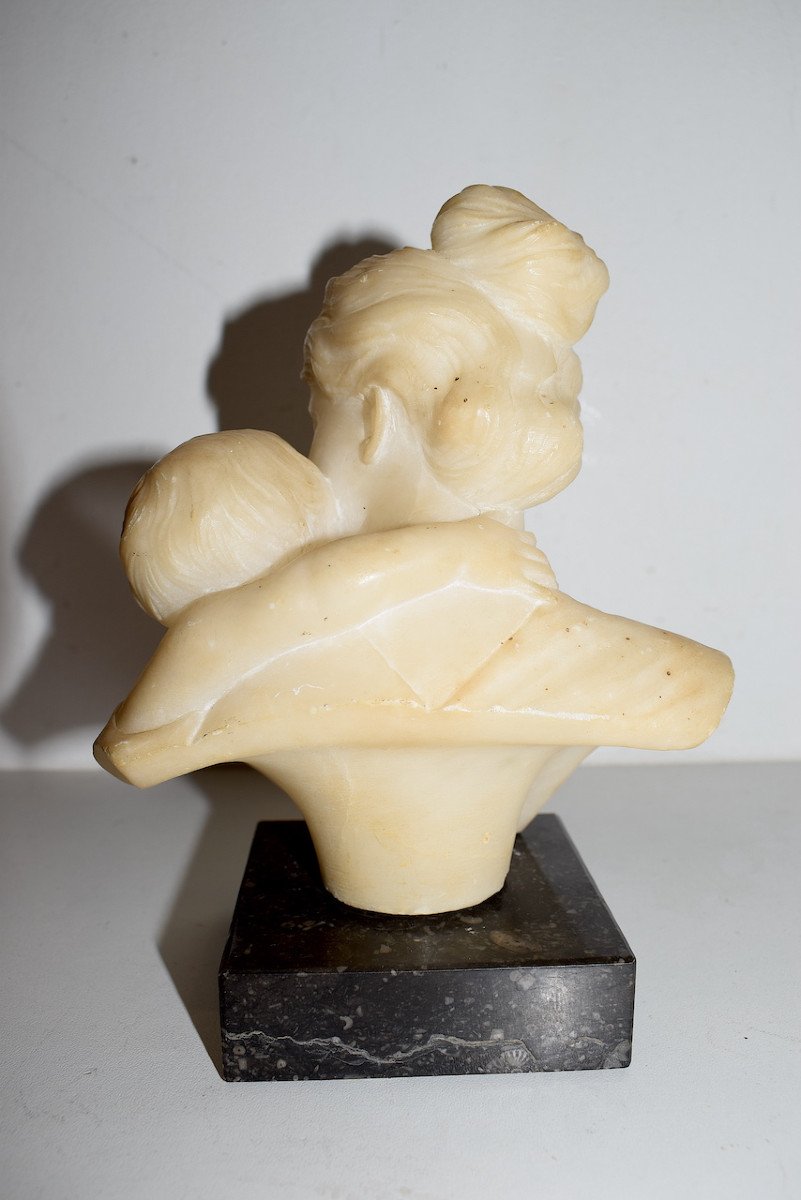 Sculpture En Albâtre Femme Et Enfant Buste Romantique Autour De 1900 Ref612-photo-2