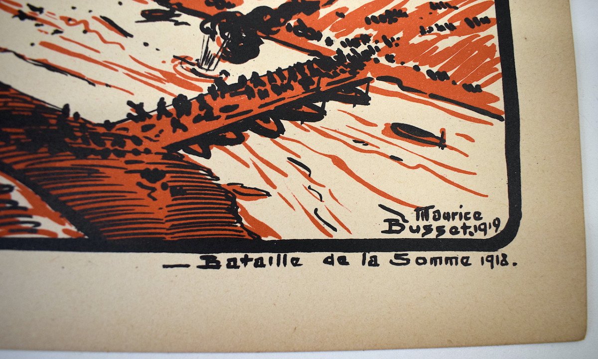 Estampe Maurice Busset  Affiche Lithographie Avion Aviation  Militaire  Guerre 1914 1918 Ref613-photo-3