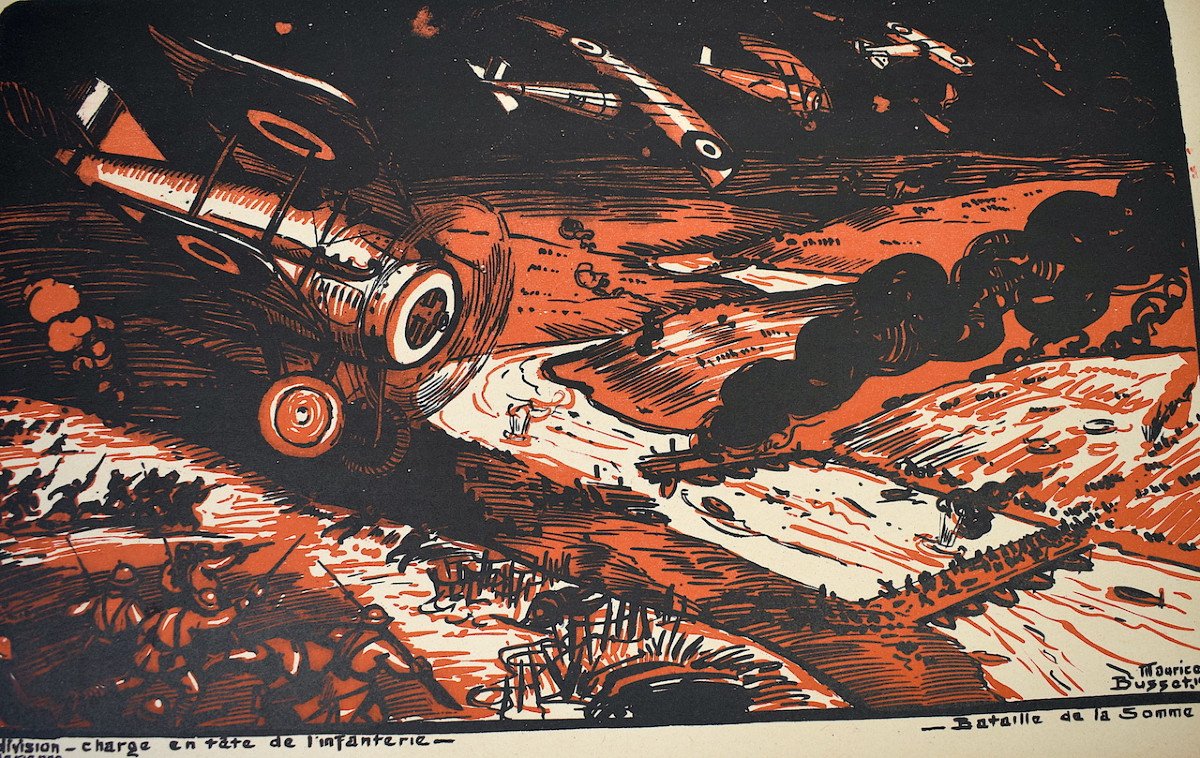Estampe Maurice Busset  Affiche Lithographie Avion Aviation  Militaire  Guerre 1914 1918 Ref613-photo-4