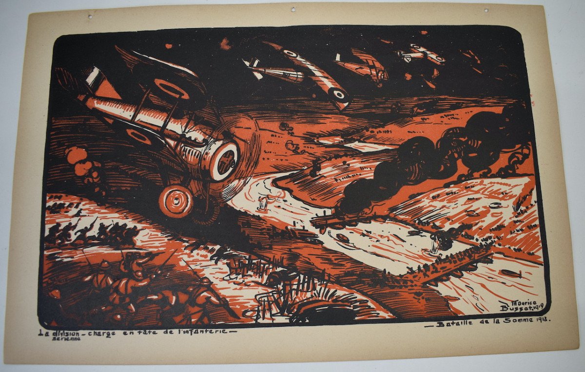 Estampe Maurice Busset  Affiche Lithographie Avion Aviation  Militaire  Guerre 1914 1918 Ref613-photo-1