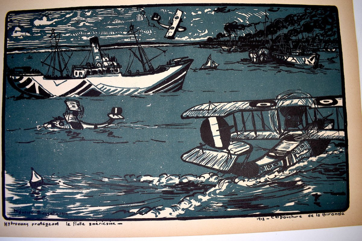 Print Maurice Busset Poster Lithograph Airplane Aviation Military War 1914 1918 Ref622-photo-2