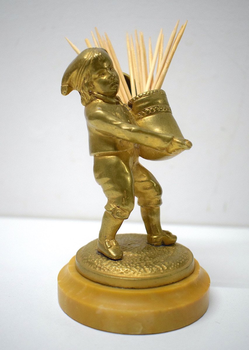 Elf Carries Child's Toothpick With Golden Bronze Clog And Siena Marble 19th Century Ref634-photo-8