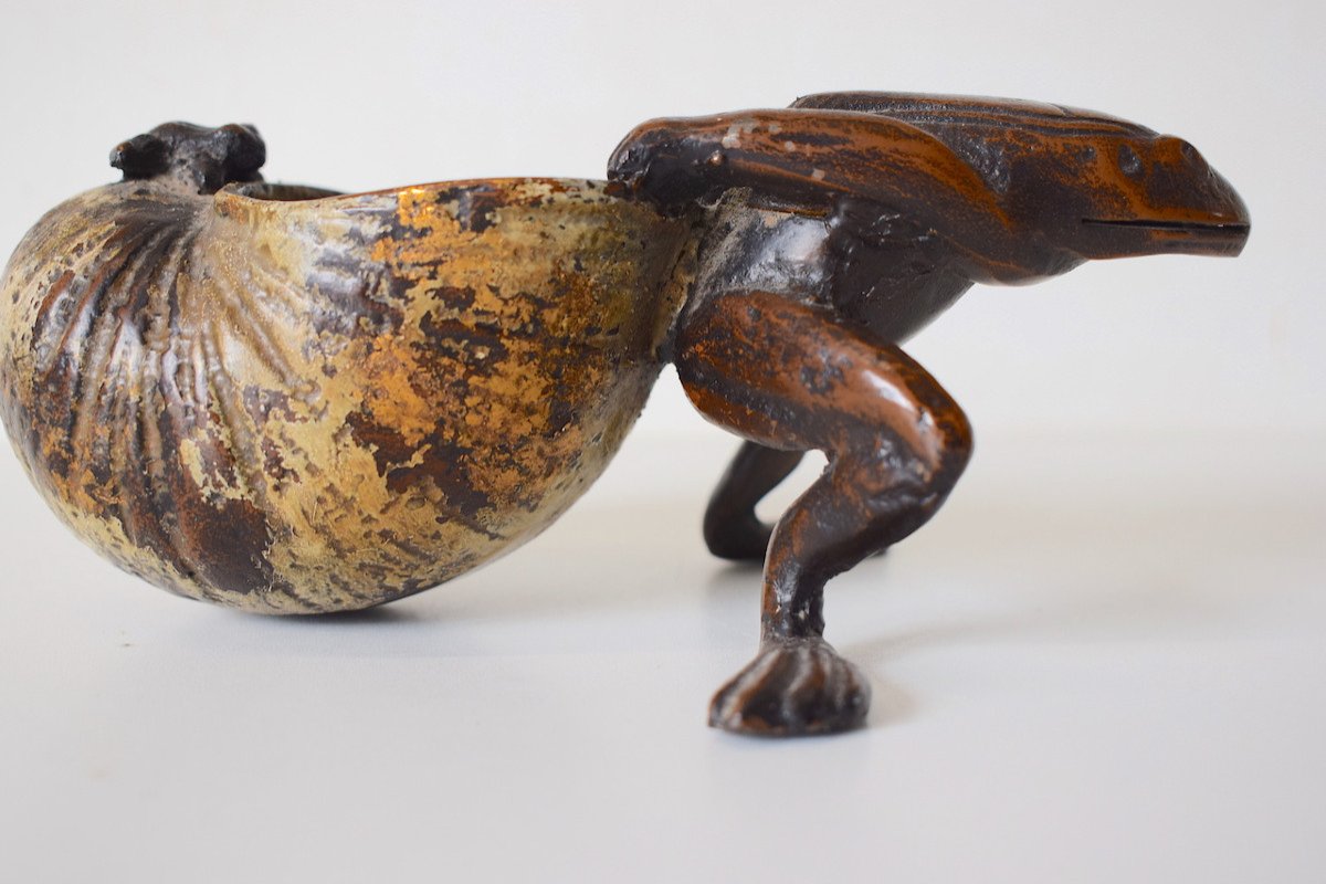 Grenouille Tirant Un Coquillage Art Nouveau St Bronze De Vienne d&#039;Apr&egrave;s Paul Touchet Ref631-photo-2