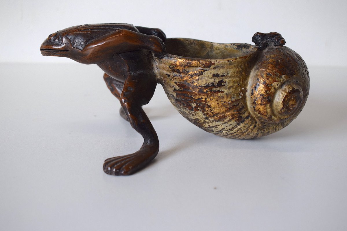 Grenouille Tirant Un Coquillage Art Nouveau St Bronze De Vienne d&#039;Apr&egrave;s Paul Touchet Ref631-photo-3
