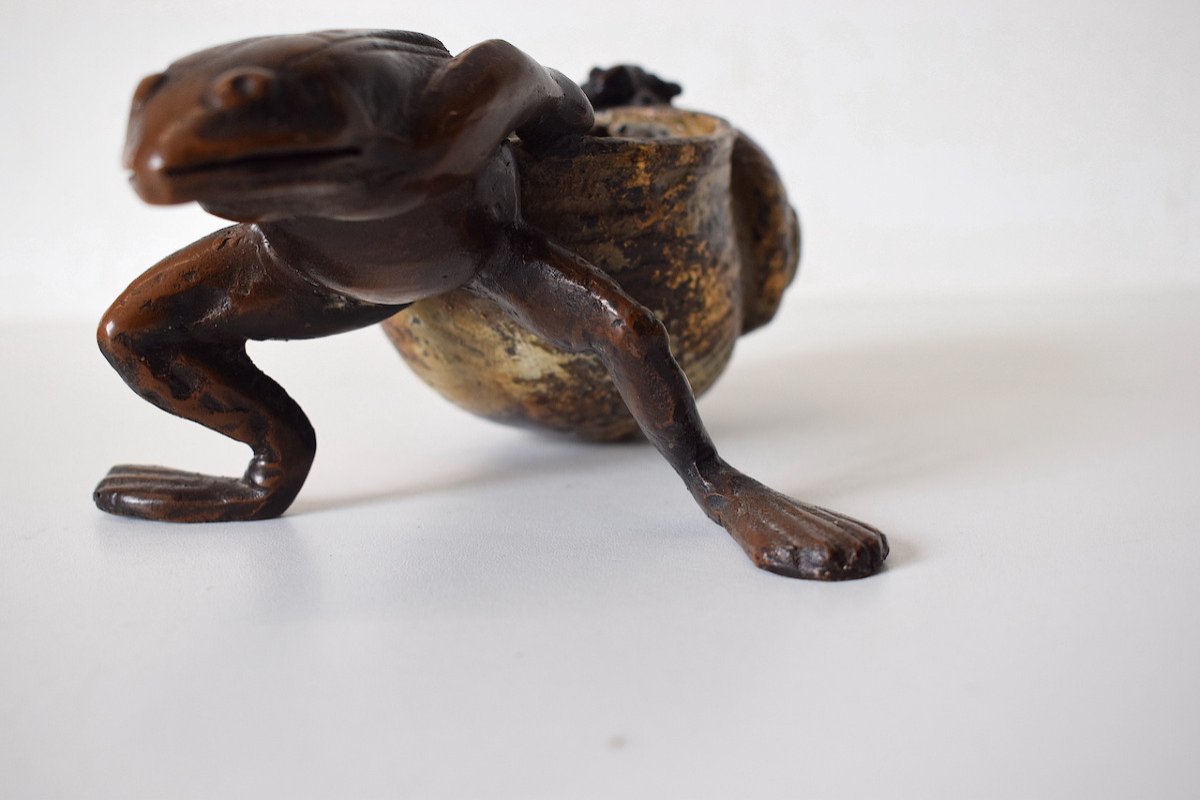 Frog Pulling An Art Nouveau Shell St Bronze From Vienna After Paul Touchet Ref631-photo-1