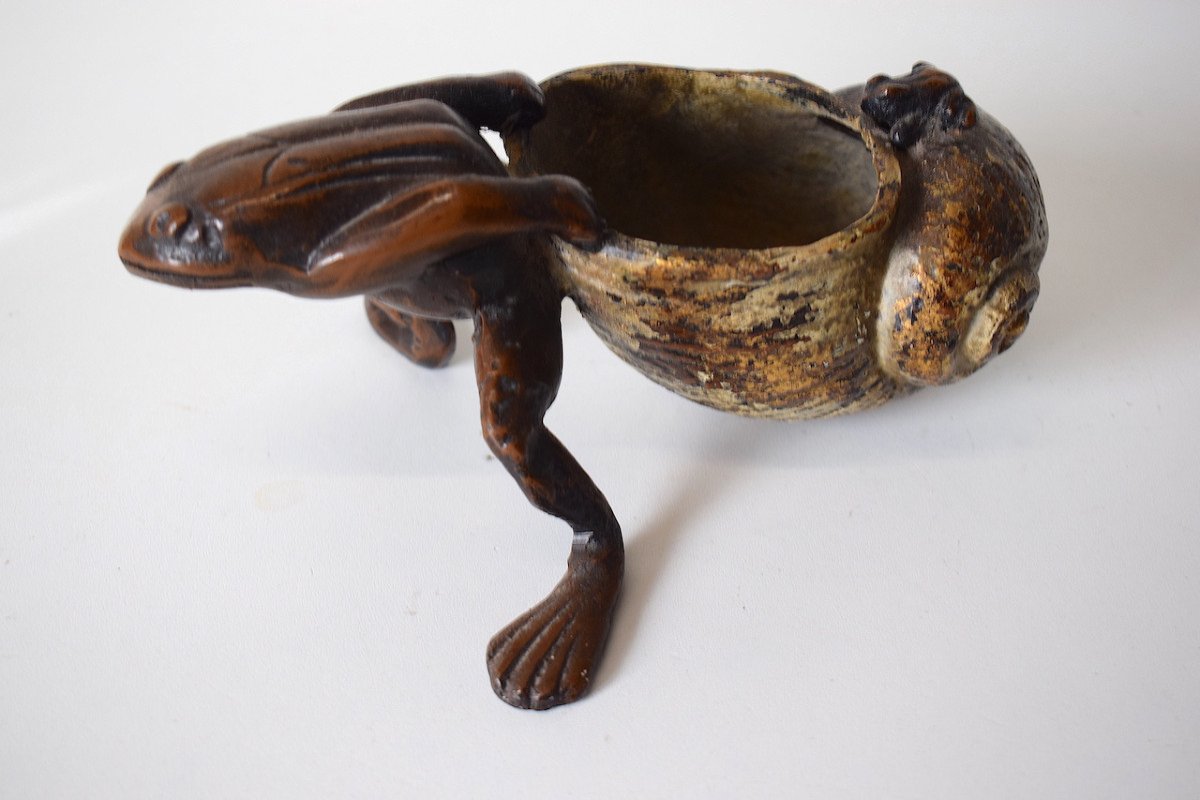 Grenouille Tirant Un Coquillage Art Nouveau St Bronze De Vienne d&#039;Apr&egrave;s Paul Touchet Ref631-photo-4