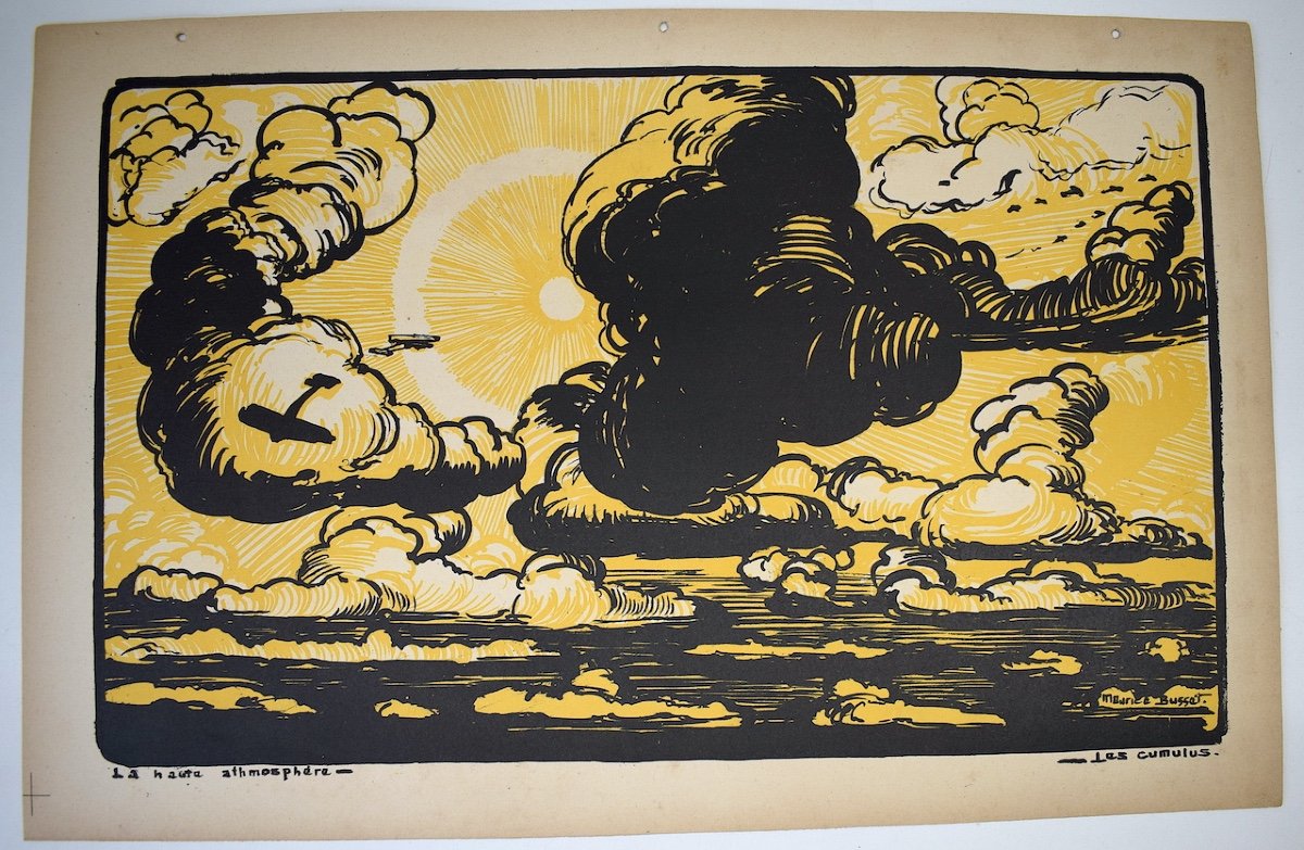 Estampe Maurice Busset  Affiche Lithographie Avion Aviation  Militaire  Guerre 1914 1918 Ref634