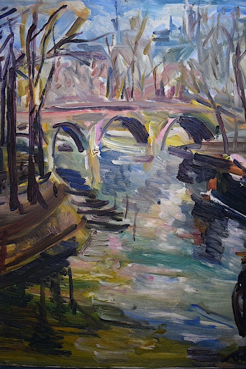 Odette Ayme Belmonte Post-impressionist Landscape Bridge River Paris XX 1950s Rt887-photo-1