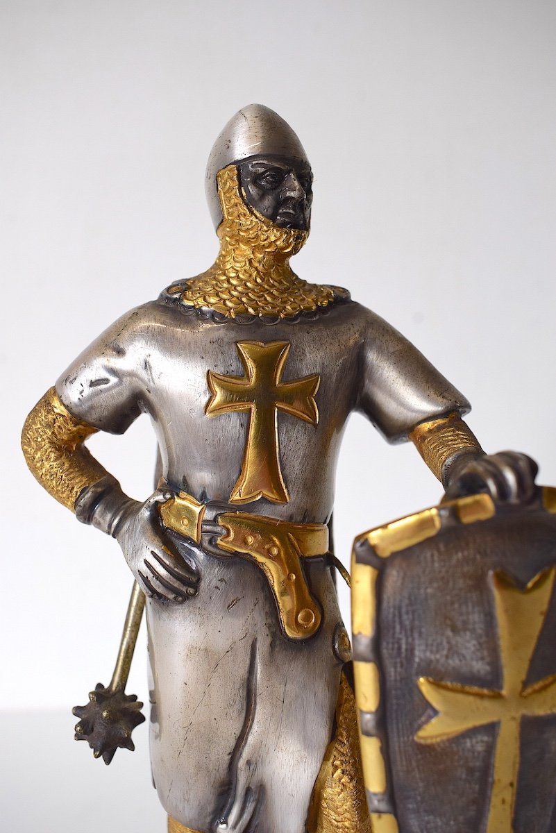 Giuseppe Vasari Silvered And Gilded Bronze Knight Crusader Soldier In Crusade Armor Ref635-photo-2