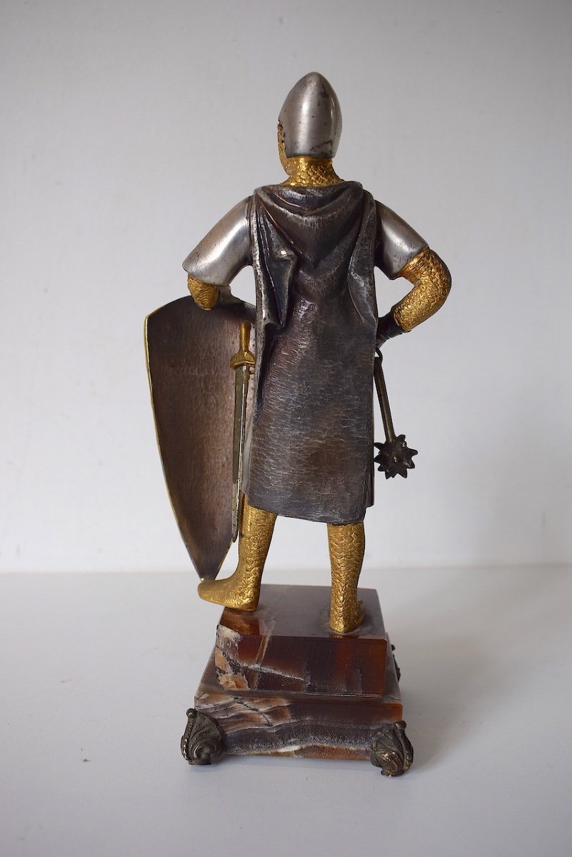Giuseppe Vasari Silvered And Gilded Bronze Knight Crusader Soldier In Crusade Armor Ref635-photo-2
