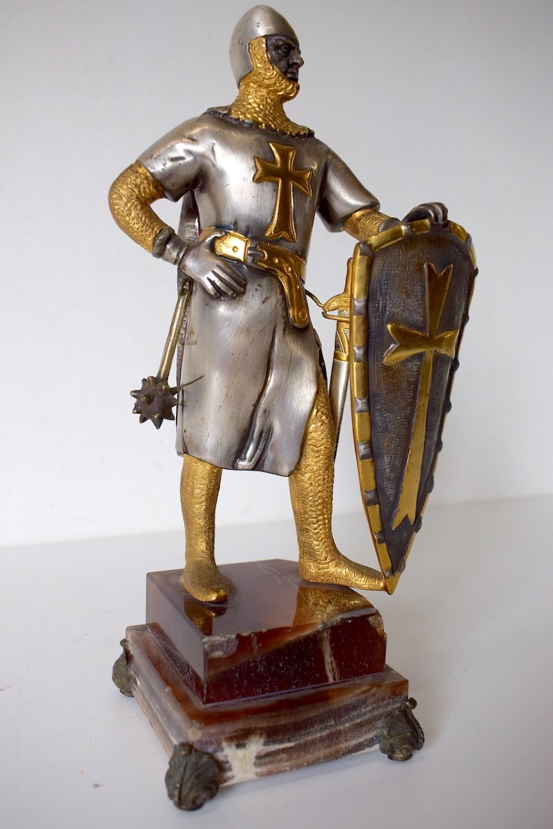 Giuseppe Vasari Silvered And Gilded Bronze Knight Crusader Soldier In Crusade Armor Ref635