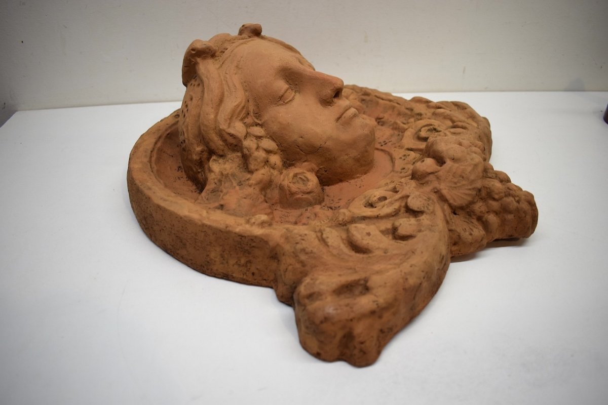 Mascaron Top Door Terracotta Woman's Head Art Nouveau In Antique 1900 Ref644-photo-3