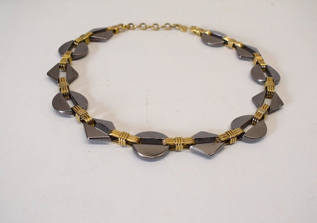 Maison Lanvin Germany Necklace Polished Steel And Gold Metal Jewel Around 1970 1980 Signed Ref652-photo-4