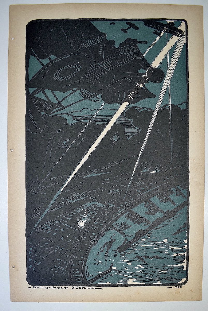 Print Maurice Busset Poster Lithograph Airplane Military Aviation War 1914 1918 Ref655